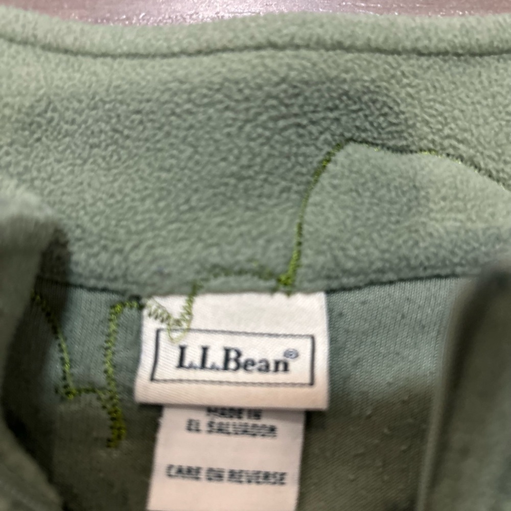 L.L. Bean Olive Fleece Jacket With Custom Floral Embroidery - Picture 3 of 4